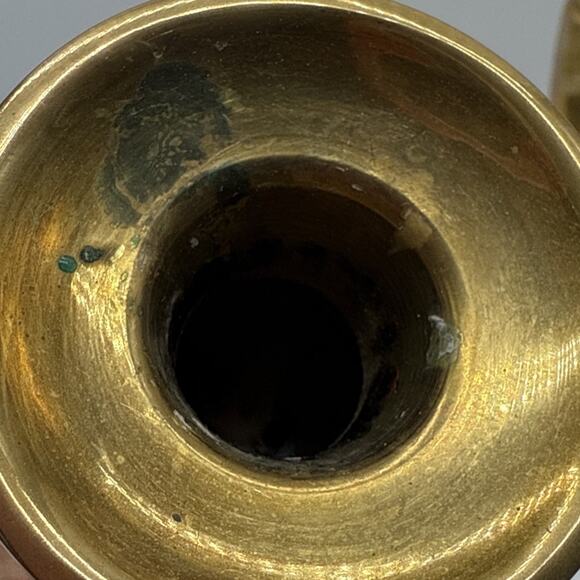 MCM Brass Candlesticks 11” Tall Pair Has Patina Taper Candle Solid Brass - Picture 4 of 8